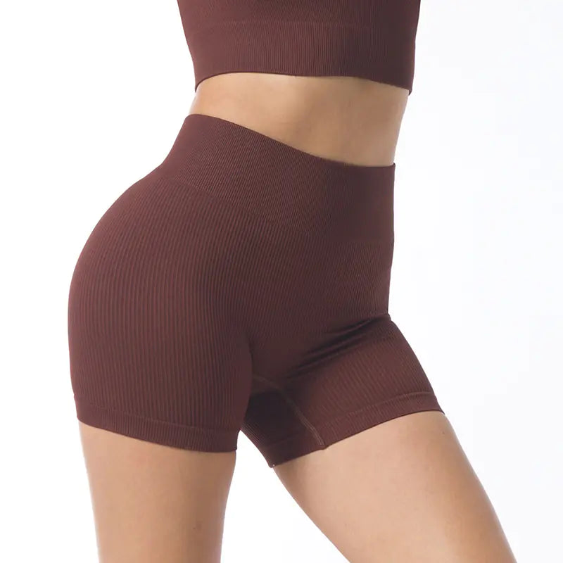 High Waist Threaded Sports Shorts for Active Wear