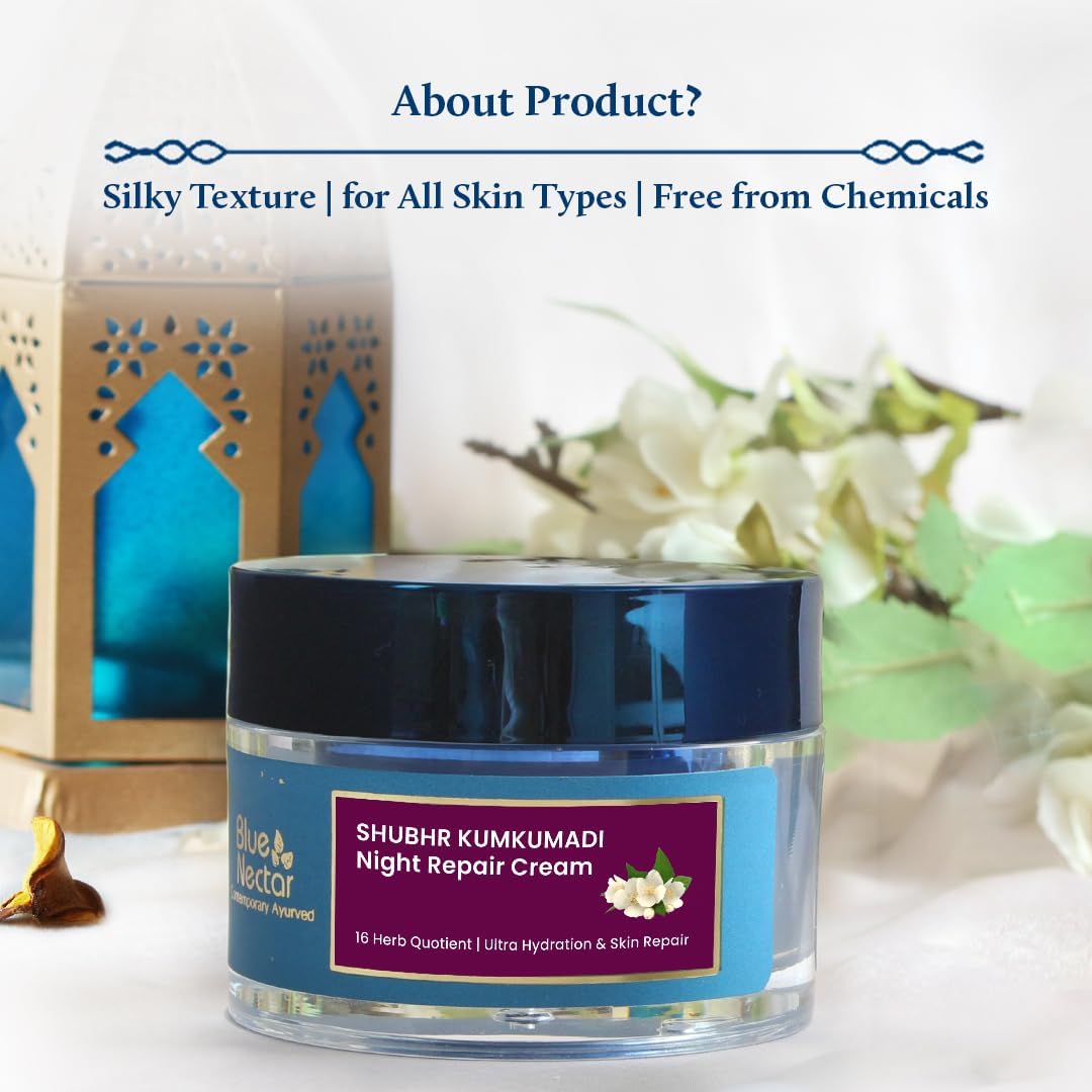 Kumkumadi Night Cream Face Moisturizer for Women with Natural Almond & Saffron | Hydrating Moisturizer Face Cream for Night Time (16 Herbs, 50G).