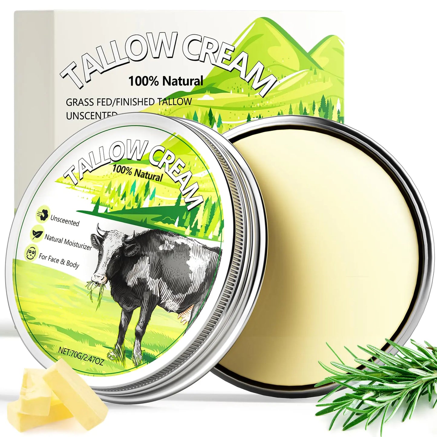 Skincare Cream 100% Grass Fed Beef Tallow for Skin Care Natural Handmade Lotion