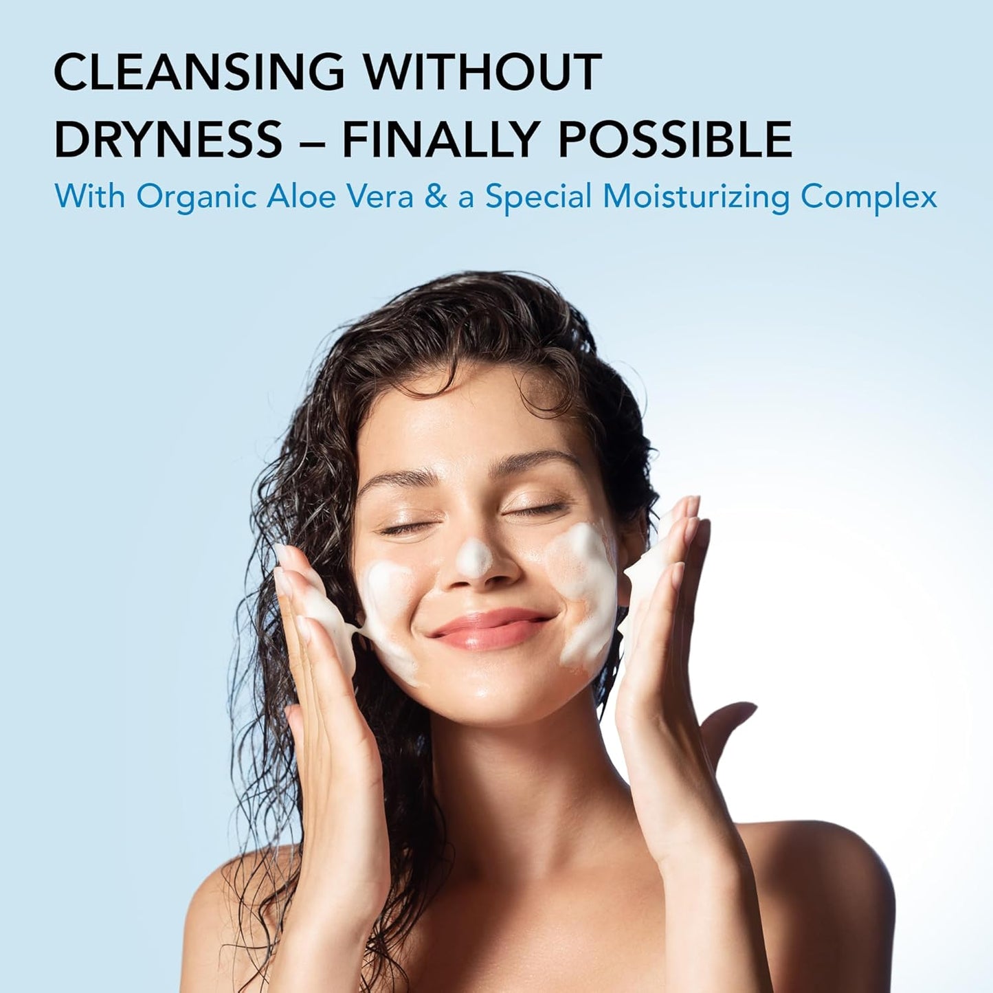 Foaming Facial Cleanser with Organic Aloe Vera, 98.6% Natural, Vegan Face Wash for Women, Gentle Hydrating Cleanser for Sensitive Skin, Removes Makeup & Impurities, 5.1 Fl Oz