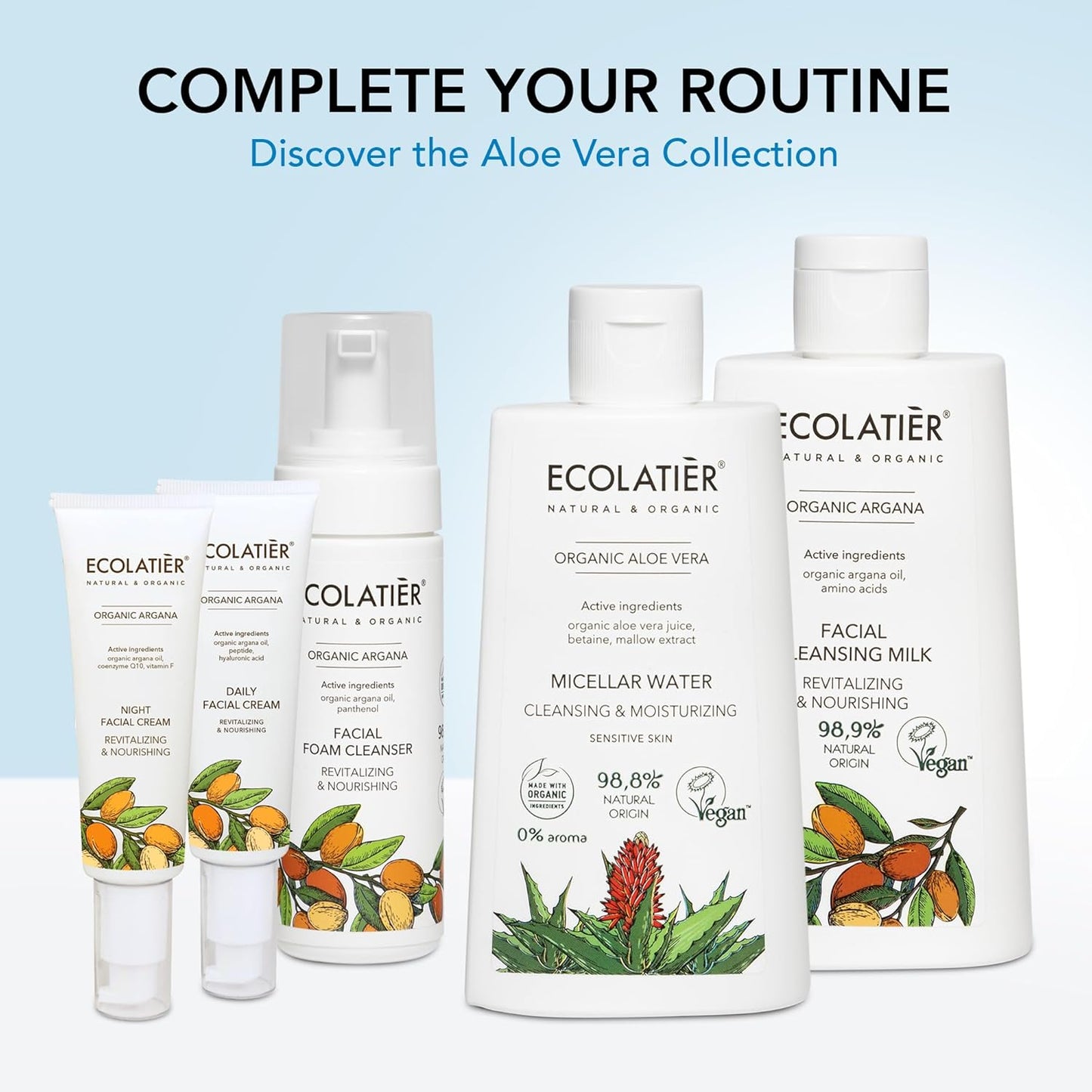 Foaming Facial Cleanser with Organic Aloe Vera, 98.6% Natural, Vegan Face Wash for Women, Gentle Hydrating Cleanser for Sensitive Skin, Removes Makeup & Impurities, 5.1 Fl Oz